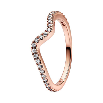 Pandora - Vlnitý bronzový prsten se zirkony Rose Timeless 182539C01