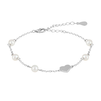 Preciosa - Romantický náramek s říčními perlami a srdíčkem Pearl Passion 6157 01