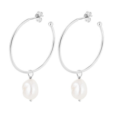 Preciosa - Stříbrné kruhové náušnice 2v1 s říční perlou Hoop Vibes Glamour 5426 01