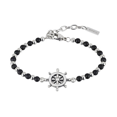 BREIL - Stylový korálkový náramek s kormidlem Black Onyx TJ2408