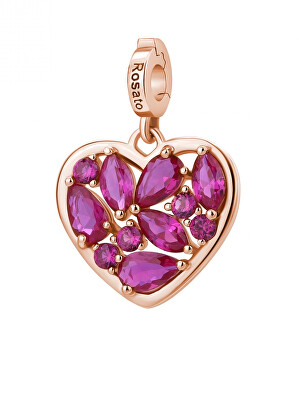 Rosato - Pozlacený srdíčkový přívěsek s fuchsiovými zirkony Storie RZ242