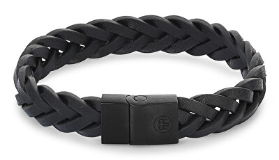 Rebel&Rose - Černý kožený náramek Braided Black Black RR-M0026-B