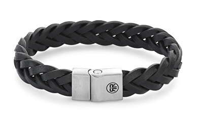 Rebel&Rose - Černý kožený náramek Braided Black Matt RR-M0025-S