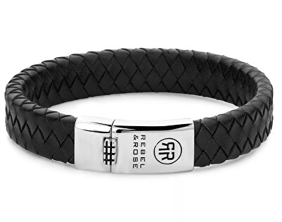 Rebel&Rose - Černý kožený náramek Braided Flat 925 Black RR-L00141-S