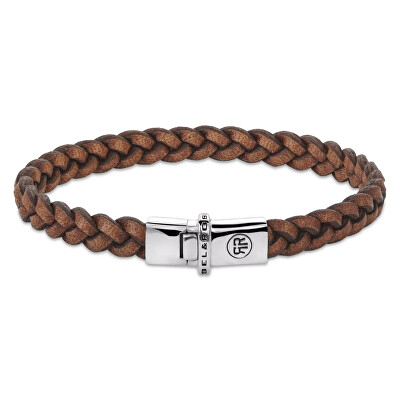 Rebel&Rose - Hnědý kožený náramek Small Braided Raw Cognac RR-L0171-S