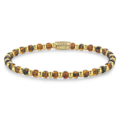 Rebel&Rose - Korálkový náramek Mix Glass Rocks Tiger Gold RR-40146-G