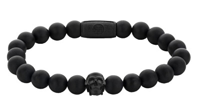 Rebel&Rose - Korálkový náramek Skull Matt All-Black RR-SK004-B