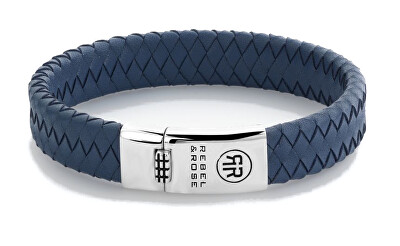 Rebel&Rose - Modrý kožený náramek Braided Flat 925 Blue RR-L0151-S