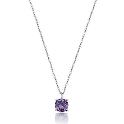 S'Agapõ - Dámský ocelový náhrdelník s fialovým zirkonem Dazzly SDZ163