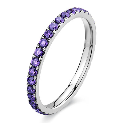 S'Agapõ - Dámský ocelový prsten s fialovými zirkony Dazzly SDZ158