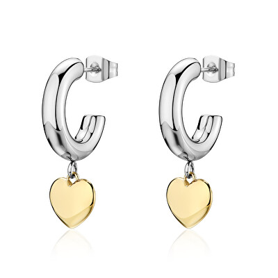 S'Agapõ - Kruhové bicolor náušnice s přívěsky ve tvaru srdce Aurora SAR67