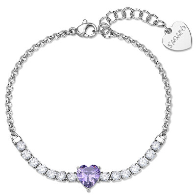 S'Agapõ - Módní ocelový náramek se zirkony Srdce Dazzly SDZ153