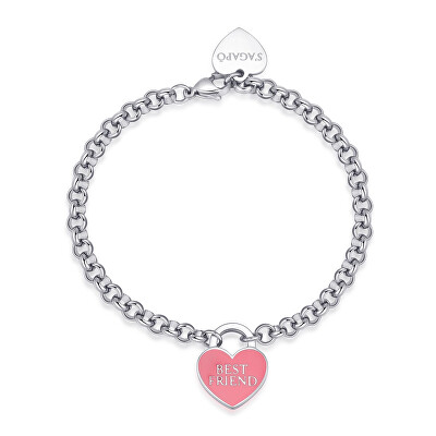 S'Agapõ - Půvabný ocelový náramek se srdíčkem Best Friend Be My Always SBM88