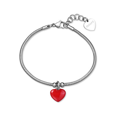 S'Agapõ - Slušivý ocelový náramek s přívěskem srdce Click SCK291