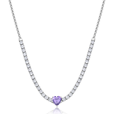 S'Agapõ - Úchvatný náhrdelník s fialovým kubickým zirkonem Srdce Dazzly SDZ149