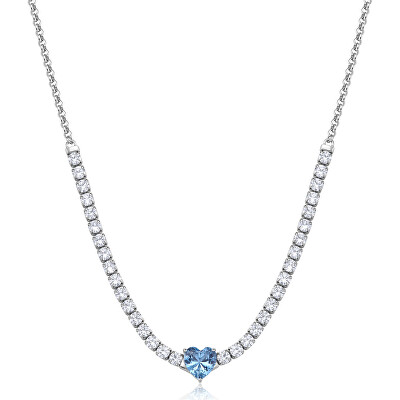 S'Agapõ - Úchvatný náhrdelník s modrým kubickým zirkonem Srdce Dazzly SDZ148