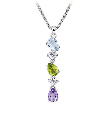 Silver Cat - Krásný stříbrný náhrdelník Colored stones SC672 (řetízek, přívěsek)