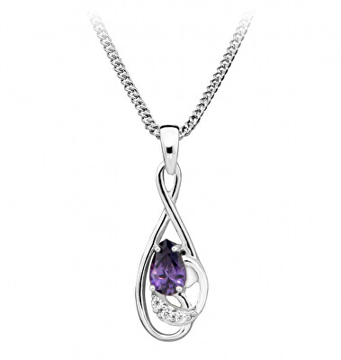Silver Cat - Módní náhrdelník s amethystovým zirkonem SC402