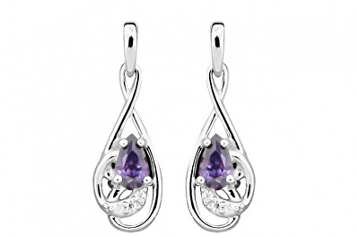Silver Cat - Módní náušnice s amethystovým zirkonem SC403