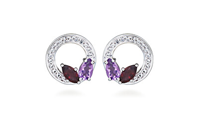 Silver Cat - Stříbrné náušnice s ametystem a granátem Colored Stones SC666