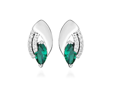 Silver Cat - Stříbrné pecky se zirkony a syntetickými smaragdy Colored Stones SC654
