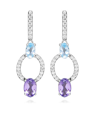 Silver Cat - Stříbrné visací náušnice s kubickými zirkony Colored Stones SC636