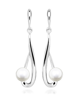 Silver Cat - Stříbrné visací náušnice s pravou perlou Pearls SC612