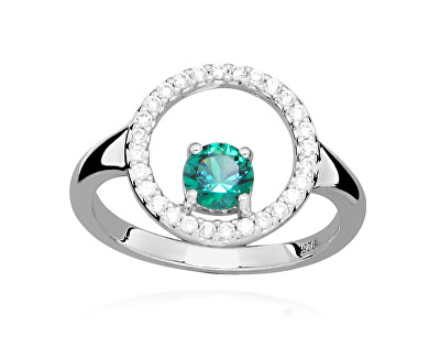 Silver Cat - Stříbrný prsten se zirkony a syntetickým smaragdem Colored stones SC631