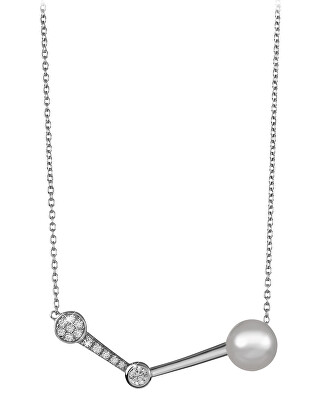 Silver Cat - Stylový stříbrný náhrdelník se zirkony a perlou SC337