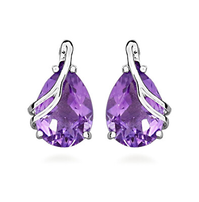 Silver Cat - Úchvatné stříbrné náušnice s ametystem Colored Stones SC589