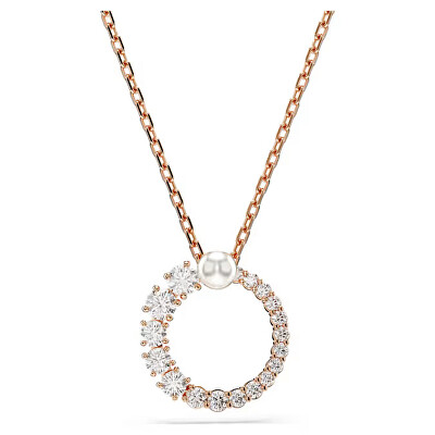 Swarovski - Elegantní bronzový náhrdelník s křišťálovou perlou a zirkony Matrix 5692265