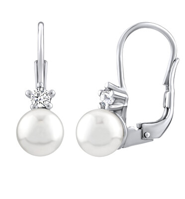 Silvego - Něžné stříbrné náušnice s bílou perlou Swarovski SILVEGO35037W