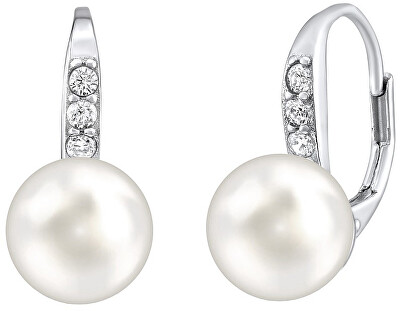 Silvego - Stříbrné náušnice s bílou perlou Swarovski® Crystals LPSER0639