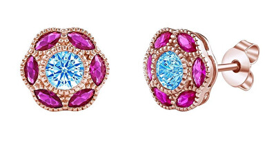 Silvego - Pozlacené stříbrné náušnice květinky Serena s Brilliance Zirconia MW02791ERG