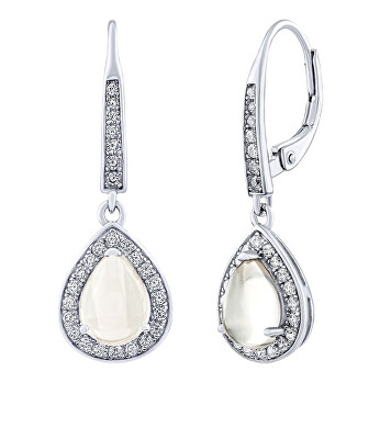 Silvego - Stříbrné náušnice BRISA s Měsíčním kamenem a Brilliance Zirconia JJJ1141EMS