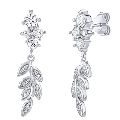 Silvego - Stříbrné náušnice lístky Stacy s čirými Brilliance Zirconia FW16519EW