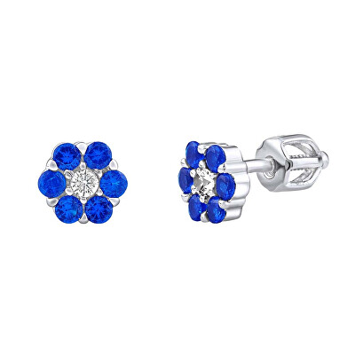 Silvego - Stříbrné náušnice pecky pomněnky s čirým a modrým Brilliance Zirconia dámské i dětské SILVEGOB31895SBDB