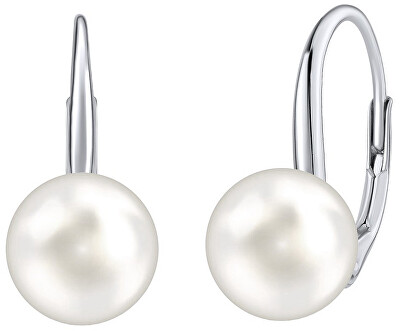 Silvego - Stříbrné náušnice s bílou perlou Swarovski® Crystals VSW018ELPS