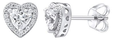Silvego - Stříbrné náušnice srdce se Swarovski® Zirconia MWE02140