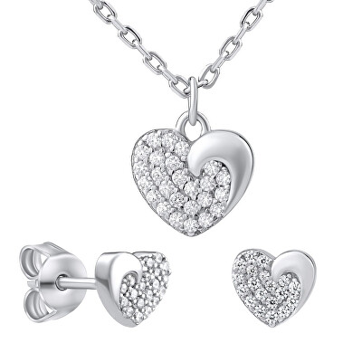 Silvego - Stříbrný dárkový set šperků LOVE pro zamilované MWS11187 (náušnice, náhrdelník)