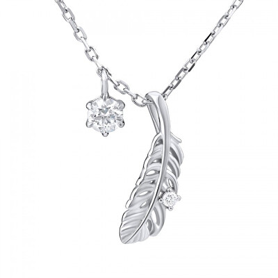 Silvego - Decentní náhrdelník pírko s krystaly Swarovski MW11173S