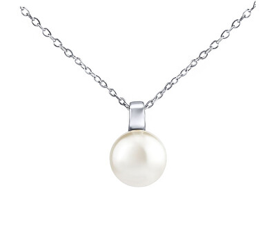 Silvego - Stříbrný náhrdelník s bílou perlou Swarovski® Crystals 12 mm LPS061912PSWW (řetízek, přívěsek)