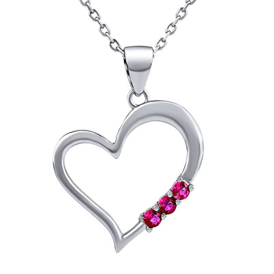 Silvego - Stříbrný náhrdelník SRDCE s přívěskem srdíčka s fuchsiovými Swarovski Zirconia SILVEGO11580NR