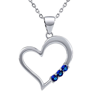 Silvego - Stříbrný náhrdelník SRDCE s přívěskem srdíčka s modrými Swarovski Zirconia SILVEGO11580NB