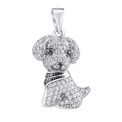 Silvego - Stříbrný přívěsek pes Dasty s čirými Brilliance Zirconia MW13766P