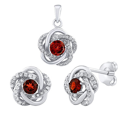 Silvego - Stříbrný set šperků ROSALYN s granáty a Brilliance Zirconia JJJS0088GA (náušnice, přívěsek)