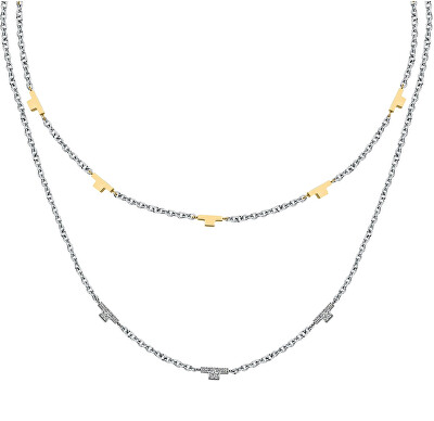 Trussardi - Dvojitý ocelový bicolor náhrdelník se zirkony T-Logo TJAXC62
