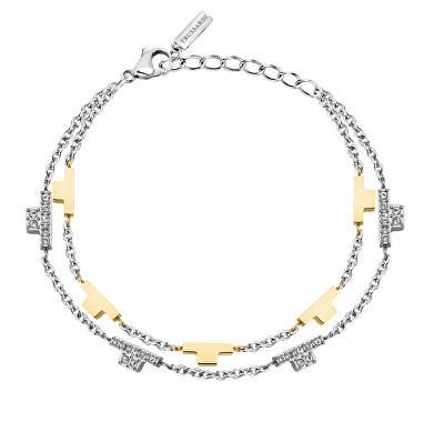 Trussardi - Dvojitý ocelový bicolor náramek se zirkony T-Logo TJAXC64