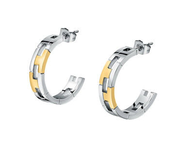 Trussardi - Ocelové bicolor náušnice kruhy T-Logo TJAXC69
