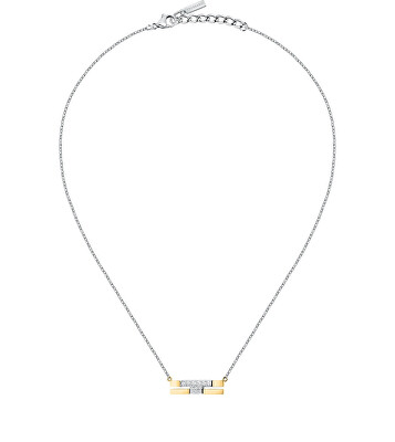 Trussardi - Ocelový bicolor náhrdelník se zirkony T-Logo TJAXC06